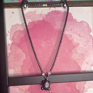Dark Sterling silver beaded necklace with dark sterling silver turtle charm